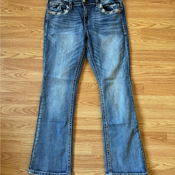 Grace In LA Embellished Jeans 32 Cowgirl Rhinestone Gold Embroidered Hearts EUC - Picture 11 of 11